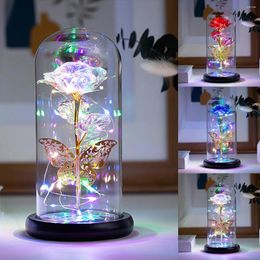 Party Favour Faux Galaxy Rose Light With Butterflies And Colourful LED Glass Battery Powered Wedding Gift Mother's Day Valentine's