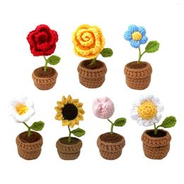 Decorative Flowers Handmade Crochet Car Accessories Flowerpot Mini Potted Dashboard Decoration For Indoor Ornament Birthday Gift