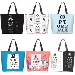 Shopping Bags Black Snellen Chart Shoulder Bag Vision Test Optical Optics Eye Glasses Ladies Handbag Tote Reusable Large