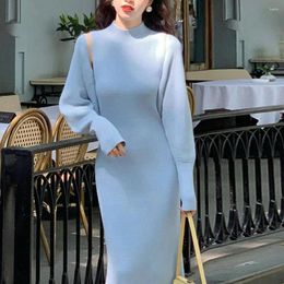 Casual Dresses 1 Set Women Knitted Dress Cardigan Long Sleeves Pullover Elegant Ladies Slim Sweater Evening Party