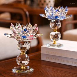 Candle Holders Crystal Lotus Lamp Feng Shui Holder Long Bright Candlestick Buddhist Articles For Centre Table Living Room Home Decor