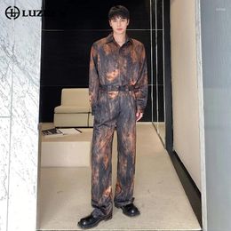 Men's Tracksuits LUZHEN 2024 Fashion Tie-dyed Design Long Sleeve Shirt Two-piece Sets Men Elegant Street Straight Pants LZ1675
