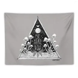 Tapestries Be Here Now || Zen Typography Mushroom Illustration Tapestry Bedrooms Decor