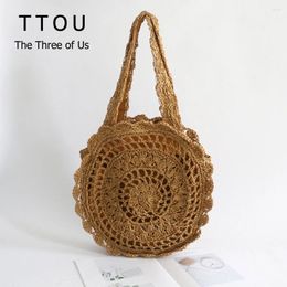 Shoulder Bags Fashion Round Straw Bohemian Hollow Out Rattan Women Handbags Woven Crossbody Designer Summer Beach Purse