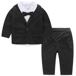 Clothing Sets 3 pieces of spring and autumn newborn baby clothing fashionable gentleman set black baby jacket+white shirt+pants childrens clothing set BC2038L2405