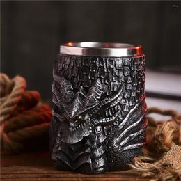 Mugs Creative Retro 3D Dragon's Head Beer Mug Stainless Steel Resin Double Layer Personalised Coffee Cup Tea Christmas Gift