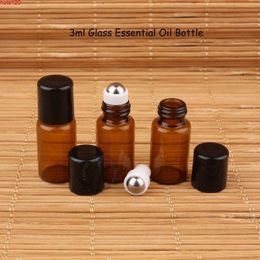 50pcs/Lot Promotion 3ml Amber Glass Essential Oil Bottle Women Cosmetic Container 3cc Roll On Packaging 1/10OZ Refillable Pothood qty D Stvp
