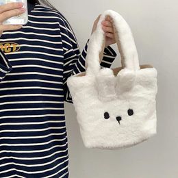 Evening Bags 2024 Soft Plush Handbag Female Cute Bear Embroidery Girl Tote Double Sided Use Imitation Lamb Hair Bag