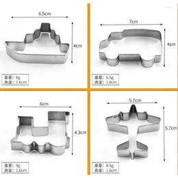 Baking Tools 4pcs Vehicle Cookie Cutter Stainless Steel Cut Candy Biscuit Mould Cooking Car Train Ship Pastry Cake Fondant Cutters Mould