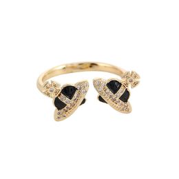 Brand Light Luxury 18K Gold Plated Westwoods Ring Jewellery Fashionable Micro Set with Full Diamond Saturn Sweet and Personalised Handicraft for Women Nail