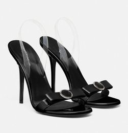 Italy Designer Gianni Ribbon Women Sandal Shoes PVC Slingback Straps Bow Stiletto Heel Lady Bridal Wedding Elegant Sandalias EU35-43 Original Box