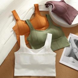 Bras Sets Seamless Crop Top Women Underwear Wire-Free U-Shaped Camisole Wide Straps Striped Solid Bralette Lingerie One-Piece Tube Tops