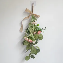 Decorative Flowers Artificial Rose Peony Vine Hanging Eucalyptus Leaf Silk Decoration Home El Wall Decor Ornaments