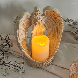 Decorative Figurines 1 Pc Praying Angel Candle Holder Electronic Guardian Wings Statue Home Decor