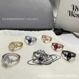 Designer High Version Westwoods Feeling and Temperament White Stone Ring with Diamond Opening Adjustable Saturn Nail
