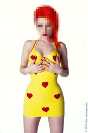 Latex Sexy Women Yellow and Red Dress Sleeveless Neck Skirts Size XS-XXL Catsuit Costumes