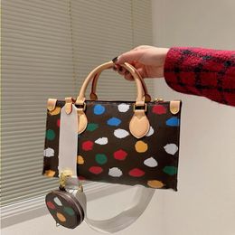 2-piece Genuine leather Women handbags pumpkin Shopping Bag Multicolor Dot Totes Womens Designer Handbags Big Capacity Lady Shopping Ba Xlju