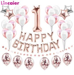 1st Birthday Rose Gold Balloons Foil Number Ballons First Happy Birthday party Decorations Baby Boy Girl One Year Supplies Decor3202682