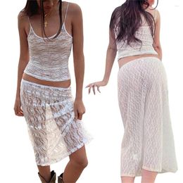 Home Clothing Women Pyjama Sets Sleeveless Crop Top And Skirt Matching Night Club Underwear Lace See Through 2pcs Skirts