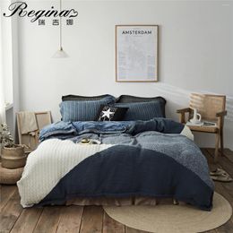 Bedding Sets REGINA Elegant Blue Grey Patchwork Set High-end Hand Knitted Home Decor Weighted Quilt Cover Bedspread Pillowcase 4pc