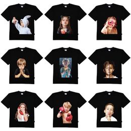Men's Korea Fashion Brand baby shirts Teddy Bear Short Sleeve Doughnut and Girls Adlv T-shirt Couple's Loose Half Sweep Size