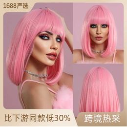Temu wig straight bangs short straight wig female BOB wig synthetic wig full set