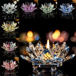Candle Holders 7 Colors Crystal Glasslotus Flower Tea Light Holder Buddhist Candlestick Home Wedding Party Decor Gifts #P3