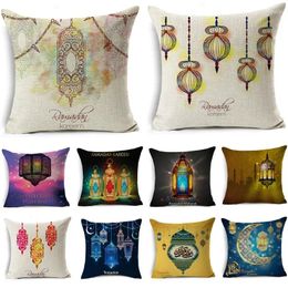 Pillow Ramadan Decoration Eid Mubarak Moon Lantern Cotton Linen Cover Decorative S Sofa Living Room 40253