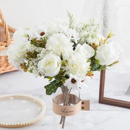 Decorative Flowers High Quality Artificial Silk Rose 34cm 7 Forks Bouquet Living Room Decoration Fake Diy Home Wedding
