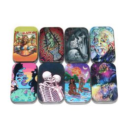 25 Styles Raw Cartoon Mini Metal Tinplate Tobacco Storage Box With Flip Lid Empty Hinged Iron Boxes For Cigarette Container Smoking Accessories Dry Herb Smoke Case Ne