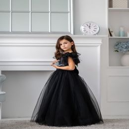 2021 Sweet Tulle Appliques Long Flower Girls Dresses Seuqin Sleeveless Flower Girls Dresses with Bow A-Line Chiffon Pageant Gowns 284R