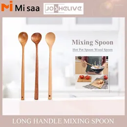 Spoons Mixing Spoon Soup Cooking Long Handle Portable Wooden For Kitchen Accessories Pot Solid Wood