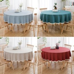 Table Cloth Large Round Tablecloth Fabric Waterproof Oil Resistant And Wash Free Solid Colour High-end Circular Dining