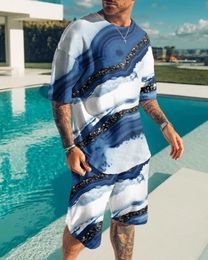 Summer Mens Suit 3D Printig Geometric patterns Short Sleeve Shirt Shorts Fashion Two Piece Set Streetwear 240422
