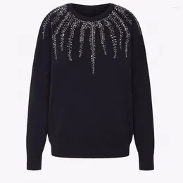 Women's Sweaters Round Neck Sequined Black Pullovers Runway Spring Long Sleeve Causal High End Y2K Clothes Streetwear For Girls