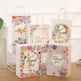 Gift Wrap 12PCS Flower Rose Kraft Paper Bags With Handle Candy Favor Kids Birthday Bag For S TC093A