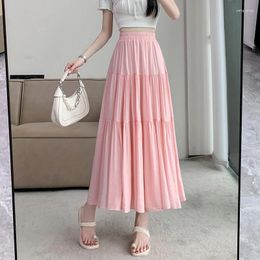 Skirts Women's Mesh Ruffle Half Body Skirt Fashion Skinny A Line Tutu Solid Colour Elegant Casual Long