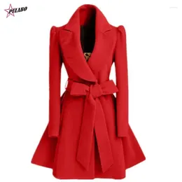 Women's Jackets PULABO Korean Woollen Windbreaker Overcoat Jacket Coats Red XL Autumn And Winter Long Coat