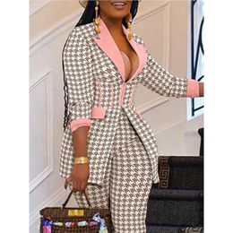 Women Two Piece Sets Outfits Elegant Tweed Slim Long Trousers Short Coat Tops Lady Clothes Formal Business Office Work Suits 240512