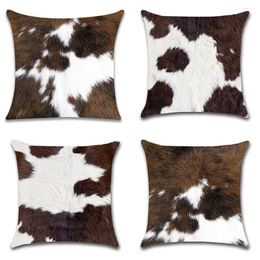 Pillow 4pcs/Lot Cover Farm Animal Cow White Brown Cattle Hair Pattern Linen Pillowcase Living Room Sofa Car Decor 18x18 Inch