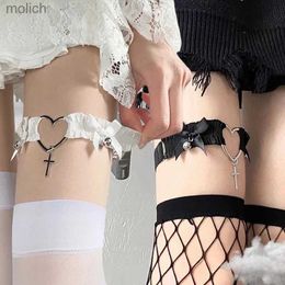 Garters 2024 Gothic lace suspender heart-shaped bow cross bell Lolita suspender elastic buckle leg loop shoulder strap role-playing seat belt stockings WX