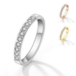 Wedding Rings Stainless Steel Semi Eternal Band Paving Set CZ Womens Ring Size 4-10 Q240511