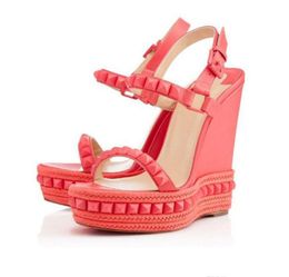 Summer Excellent Women Sandals Wedge Shoes Pyraclou Suede s Woman Sandals With Studs Luxury Designer Ladies Wedding Party Dress8760660