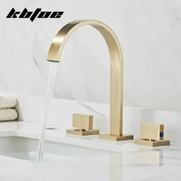 Bathroom Sink Faucets Three-hole Brass Basin Faucet And Cold Water Mixer Tap Deck Mounted Vessel Dual Handles Washbasin