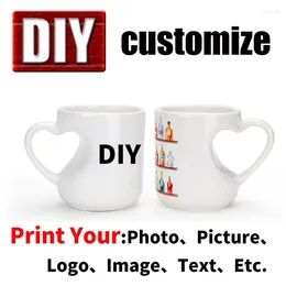 Mugs Diy Custom Coffee Milk Ceramic Mug Print Picture Po Logo Text White Peach Heart Cup Personalised Gift