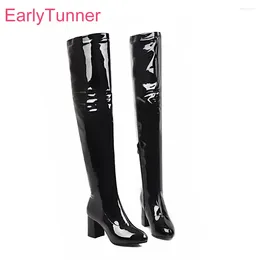 Boots Winter Brand Glamour Black White Women Thigh High Glossy Heels Lady Shoes ES756 Plus Big Size 10 43 45 48