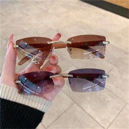 Sunglasses 1PC Trendy Punk Rimless Rectangle Sun Glasses For Men Women Fashion UV400 Driving Shades Frameless Gradient Eyewear