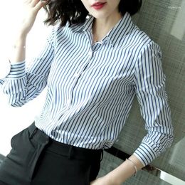 Women's Blouses Women Shirt Chiffon Clothes Striped Long Sleeved Tops Autumn Spring Office Lady Blouse Slim Fitting Casual Plus Size W152
