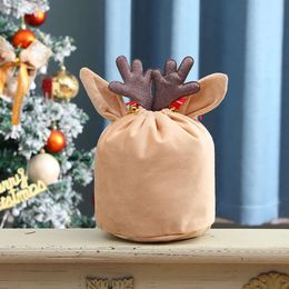 Custom Drawstring Veet Wholesale Reindeer Cute Santa Sack Antler Christmas Gift Bag