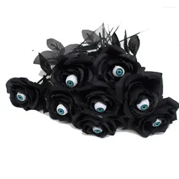 Party Decoration Halloween Decor Black Roses Fake Floral With Eyeball Artificial Flower Horror House Vampire Accessories Cosplay Costumes